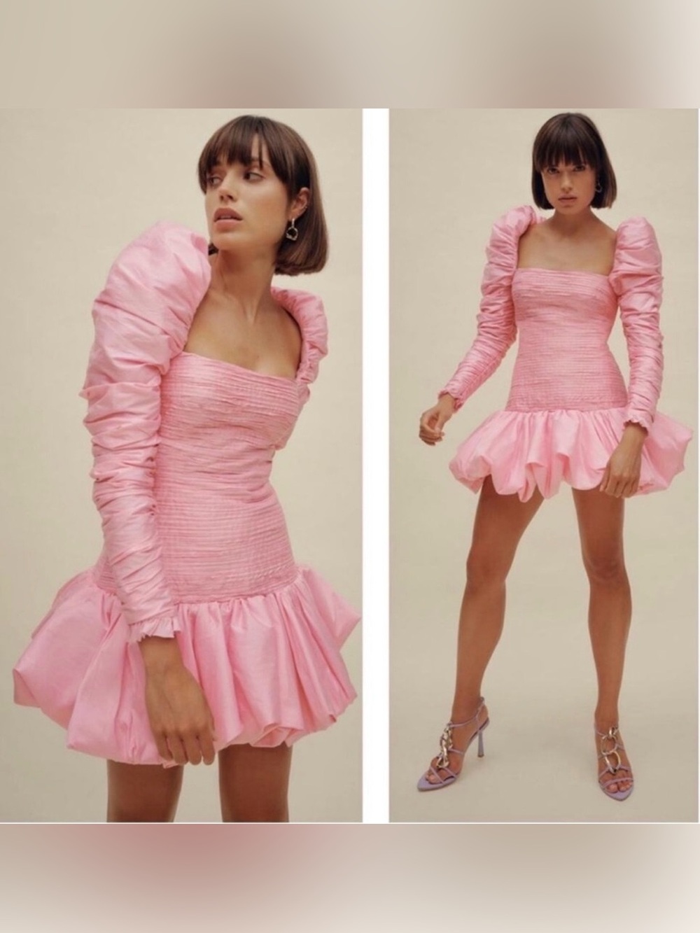 AJE Bijou Ruched Long Sleeve Mini Dress in Pink SIZE 4 / USA SIZE 0